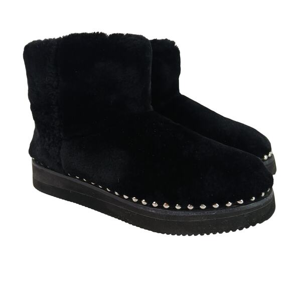 Alexander Wang SZ 8 Yumi Black Shearling Boots Silver Studs - Picture 2 of 10